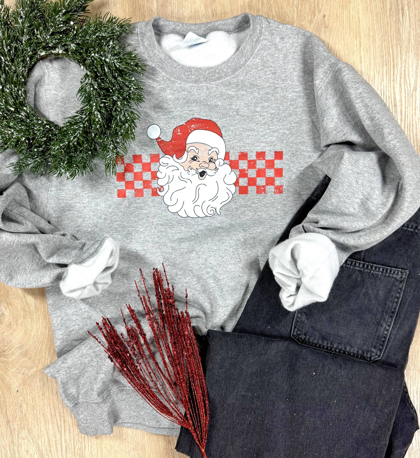Vintage Santa Checkered Christmas Sweatshirt