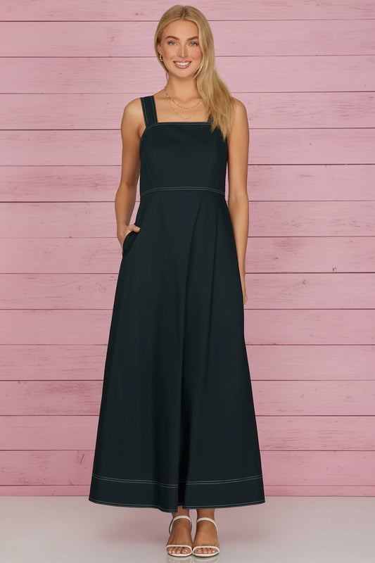 Navy Square Neck Maxi Dress