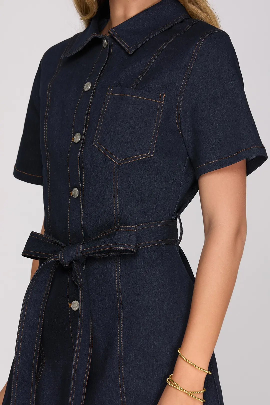 She + Sky Dark Denim Button Down Dress