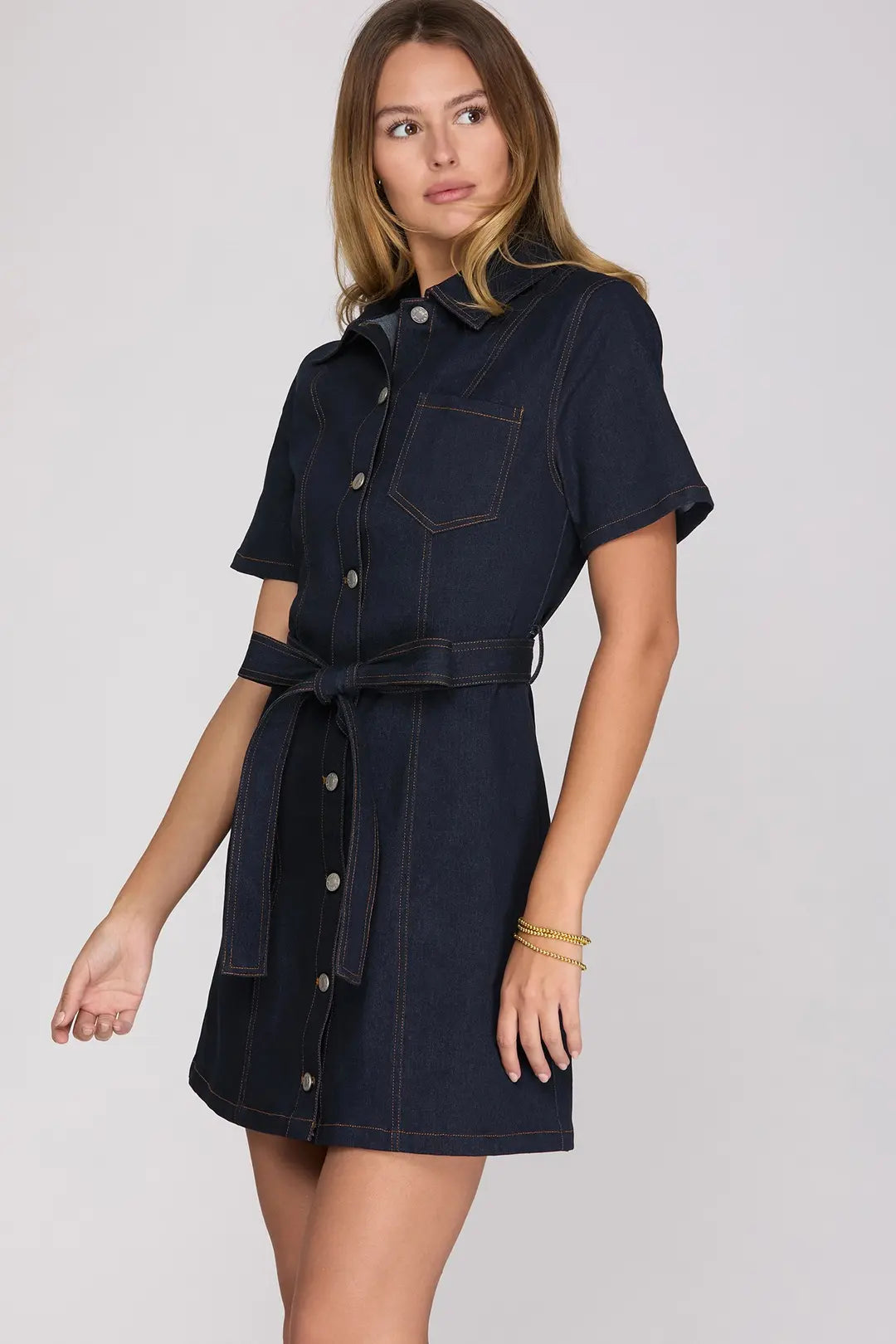 She + Sky Dark Denim Button Down Dress