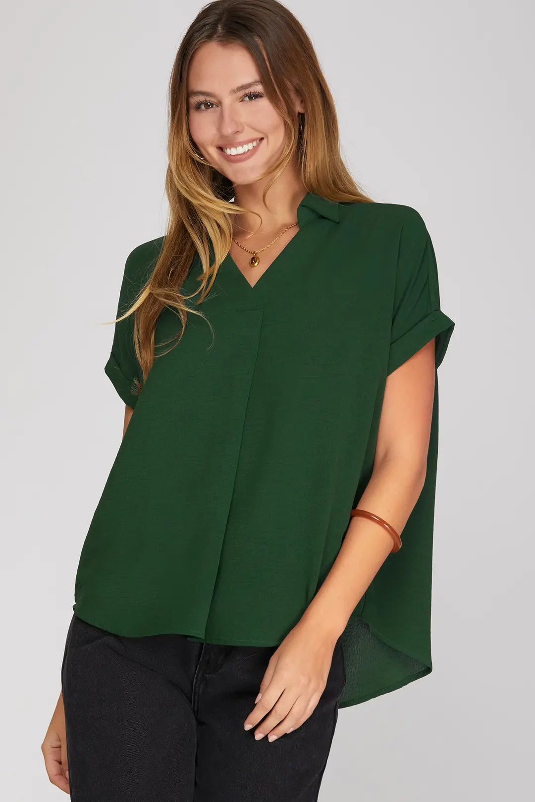 Sea Green Collared Drop Shoulder Top