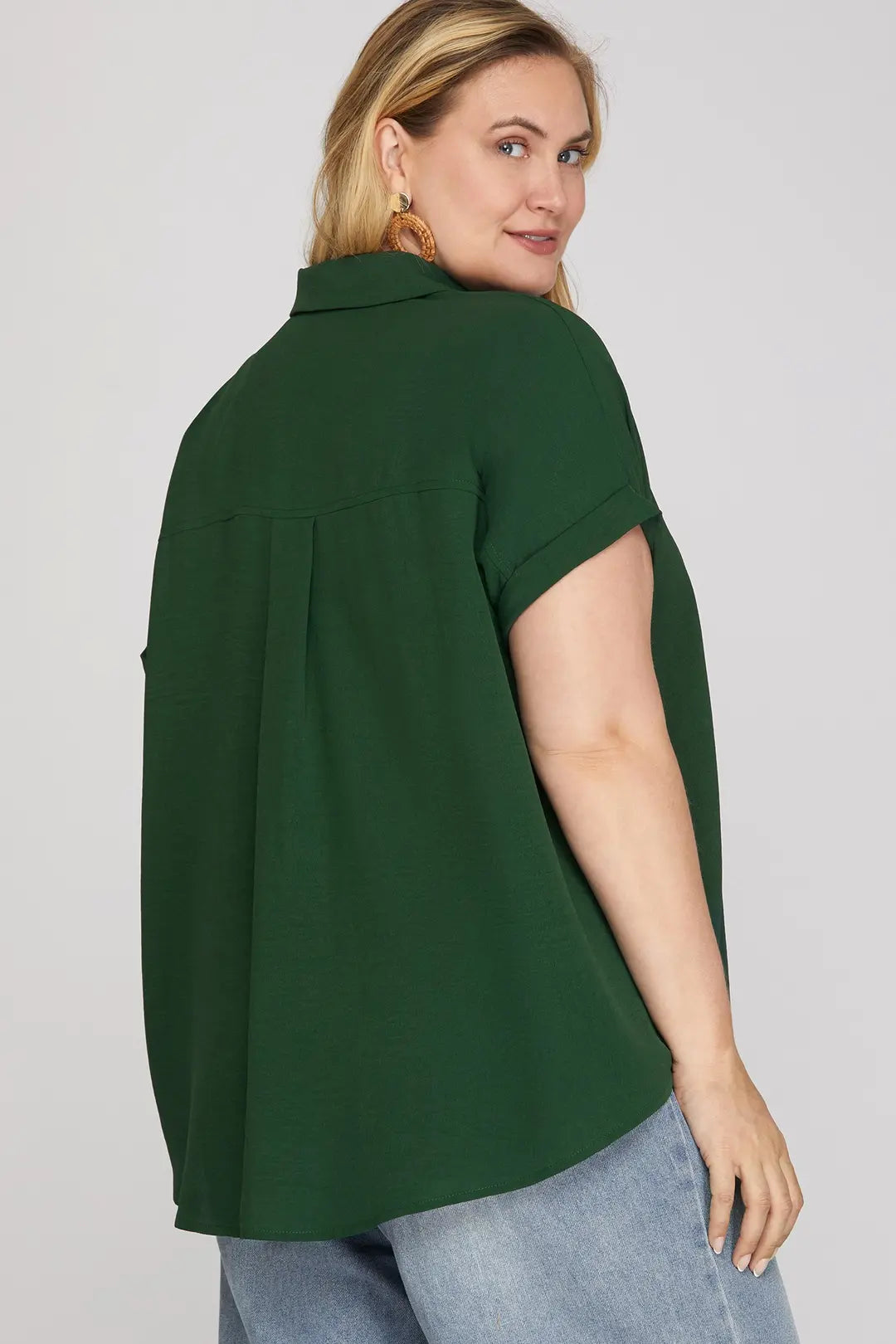 Sea Green Collared Drop Shoulder Top