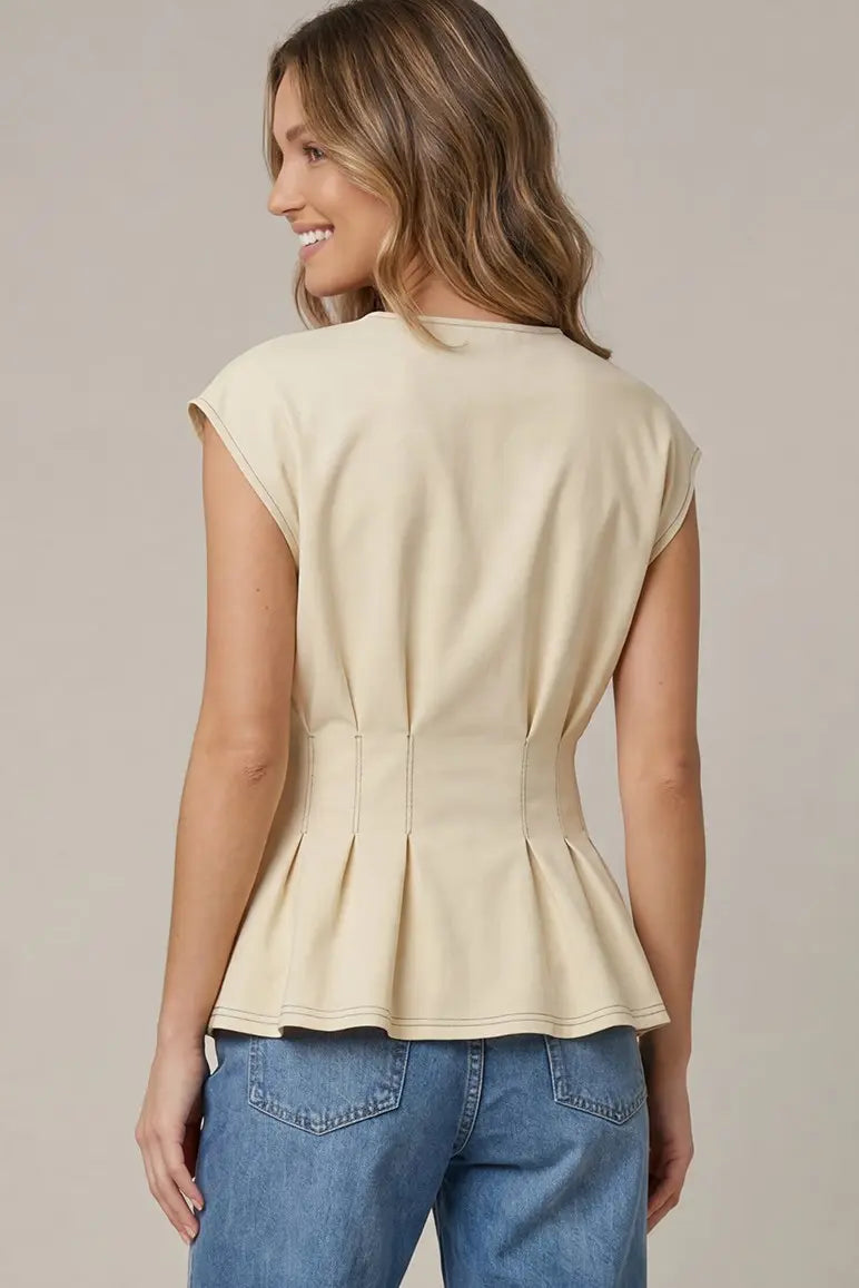 She + Sky Ecru Pintuck Peplum Top