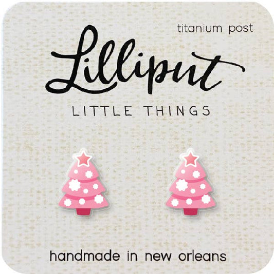 Lilliput Pink Christmas Tree Earrings
