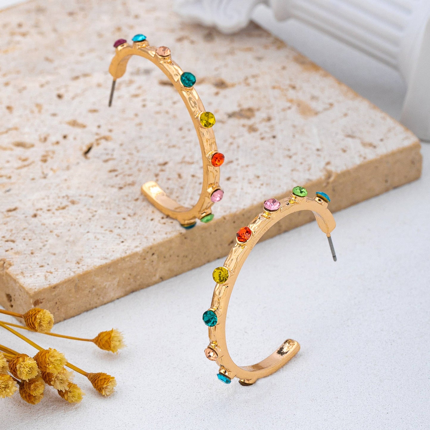 Colorful Gemstone Hoop Earrings