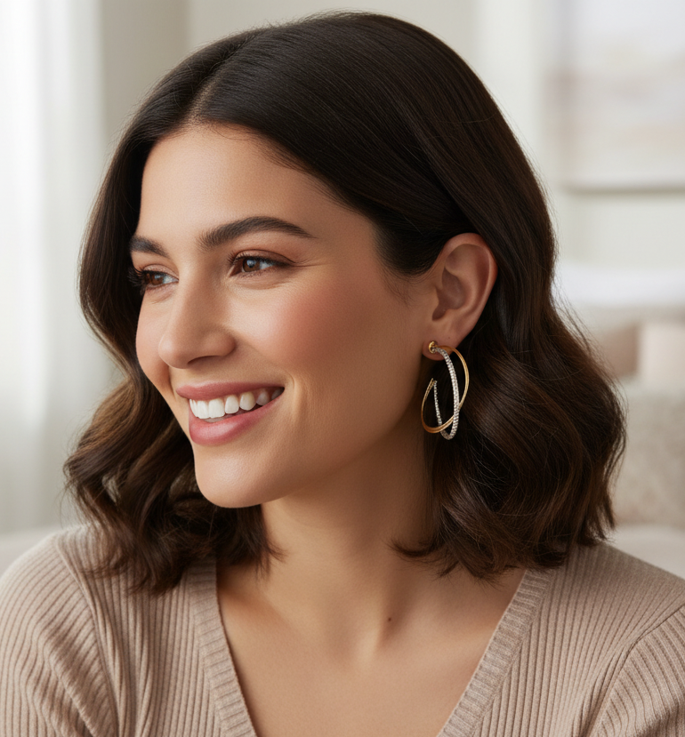 Gold and Silver Textured Twisted Hoops