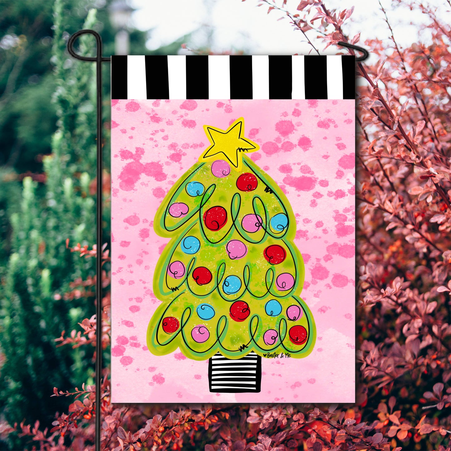 Pink Whimsical Christmas Tree Garden Flag