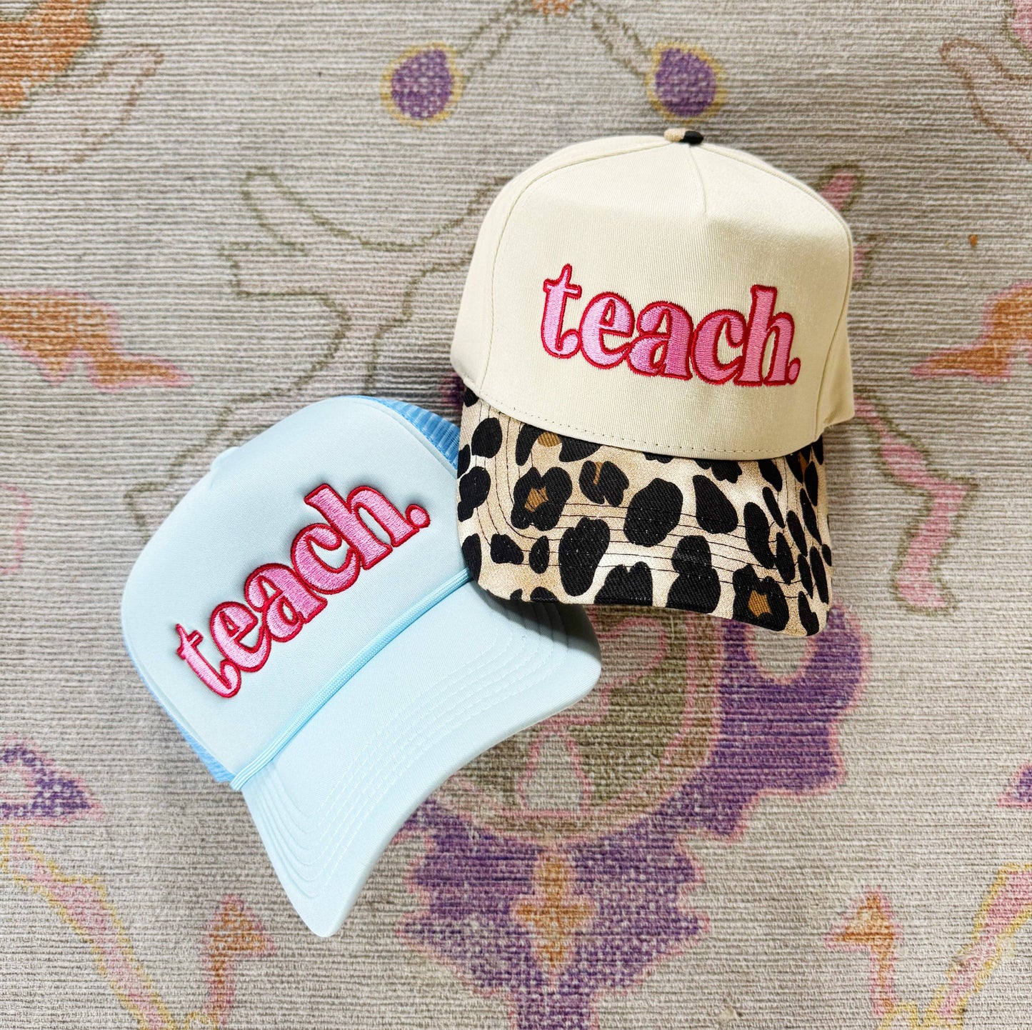 Teach Embroidered Leopard Trucker Hat