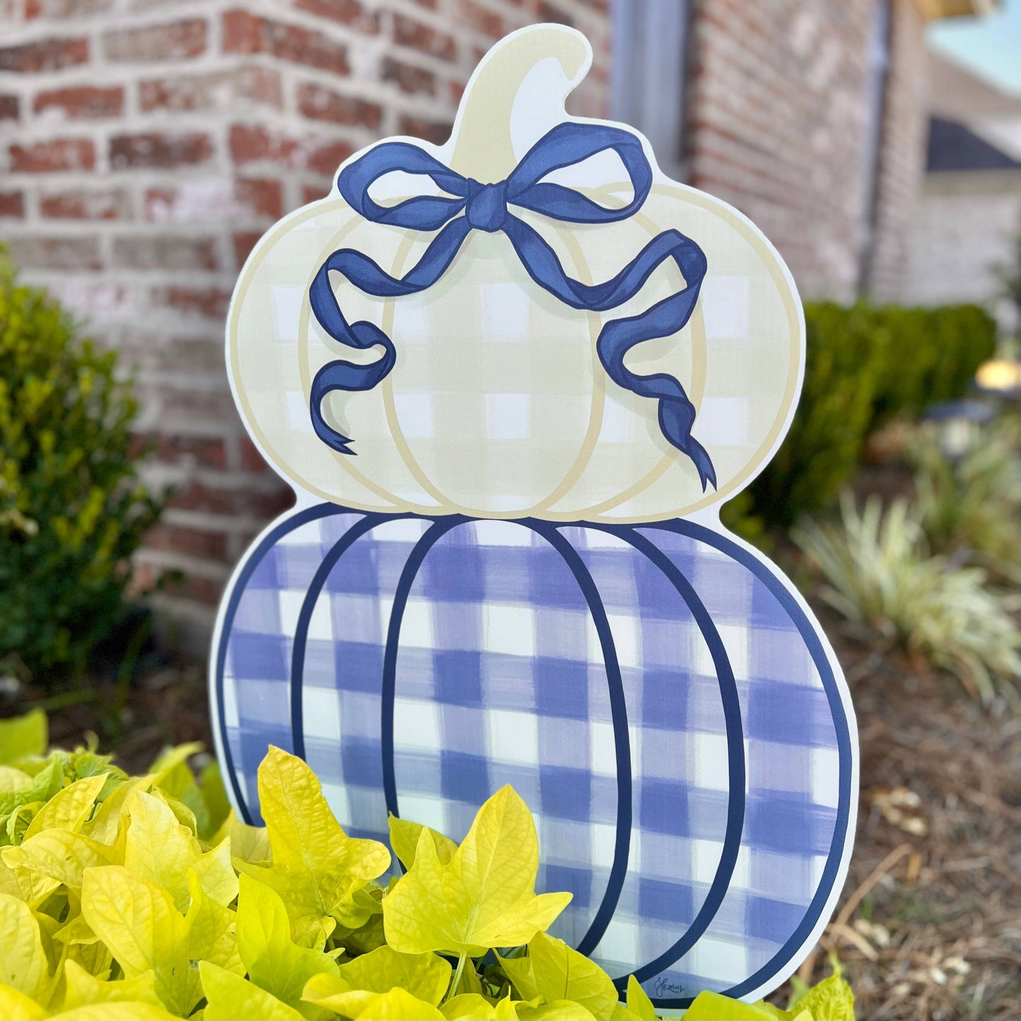 Navy Stacked Pumpkin Duo Garden Stake