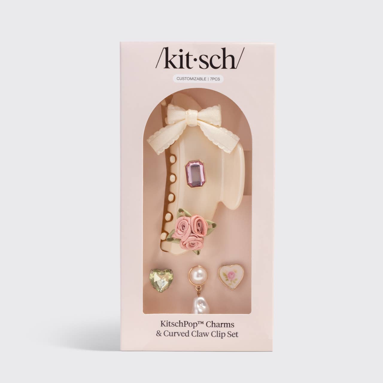 KitschPop Curved Claw Clip 7pc Set Vintage- Pearlized Cream