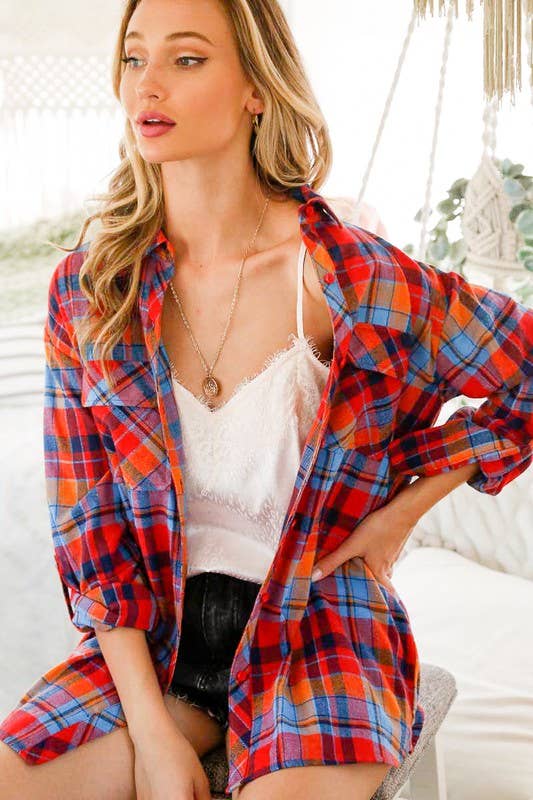 Collared Neck Button Down Plaid Shirts