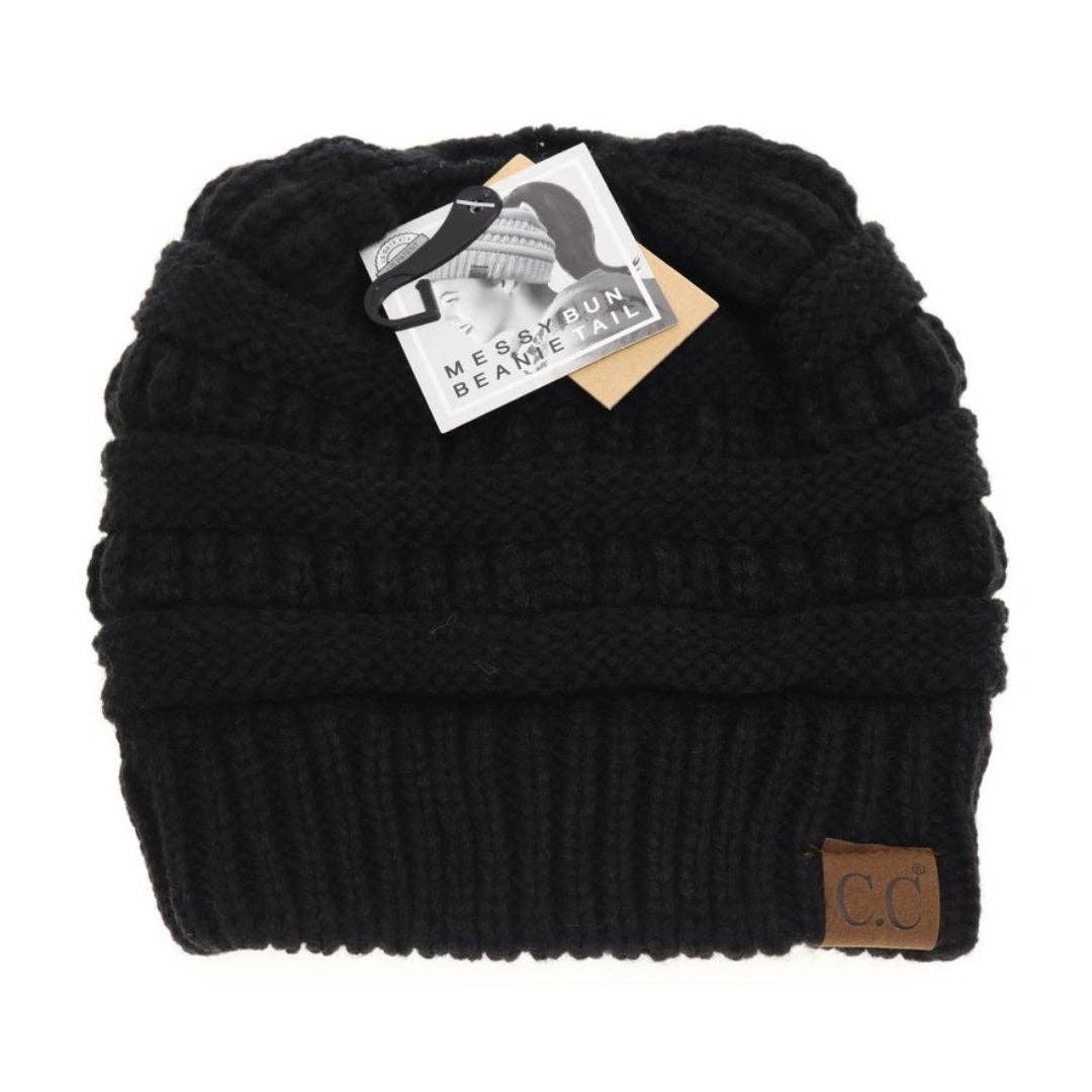 C.C Fuzzy Lined Pony Tail Beanie