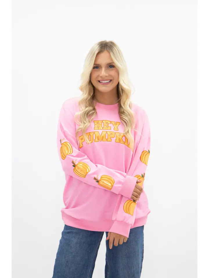 Hey Pumpkin Pink Metallic Appliqué Sweatshirt
