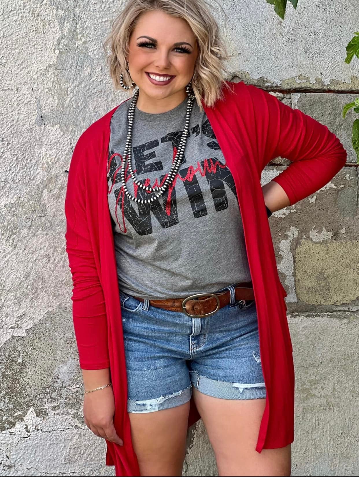 Ruby Red Mid-Length Cardigan