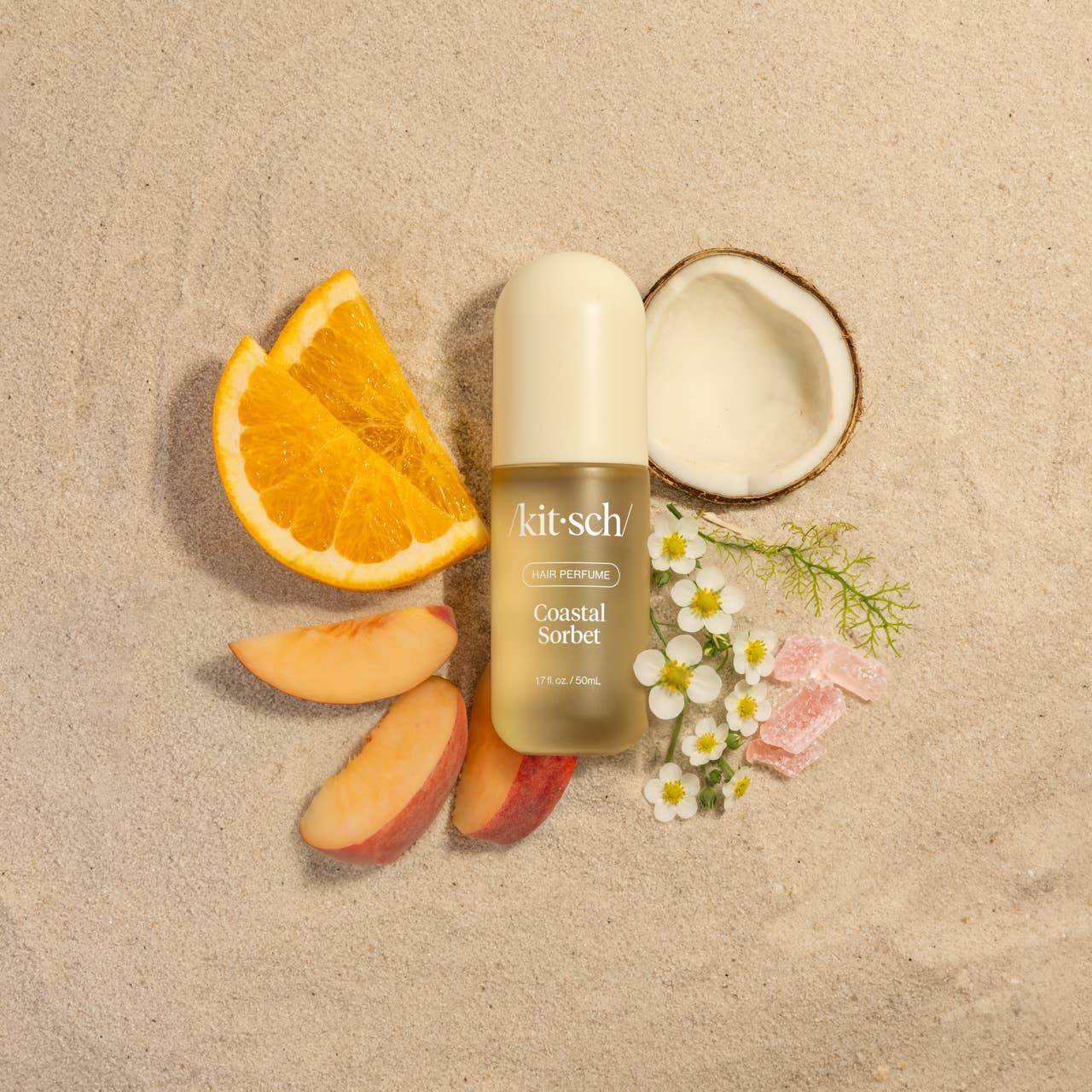 Kitsch Coastal Sorbet Hair Perfume bottle — orange coconut mango hair fragrance spray