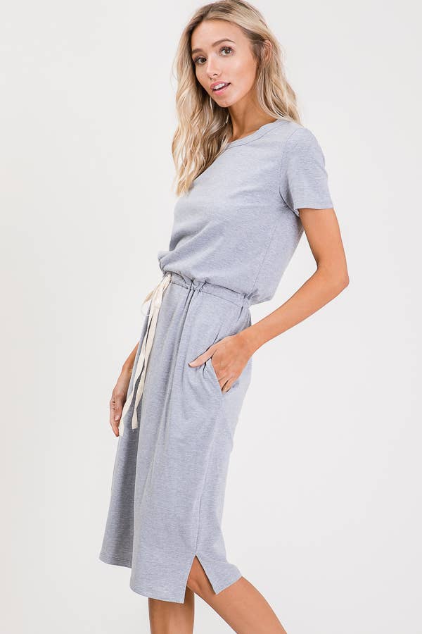 Drawstring Waist Side Pocket T-Shirt Dress