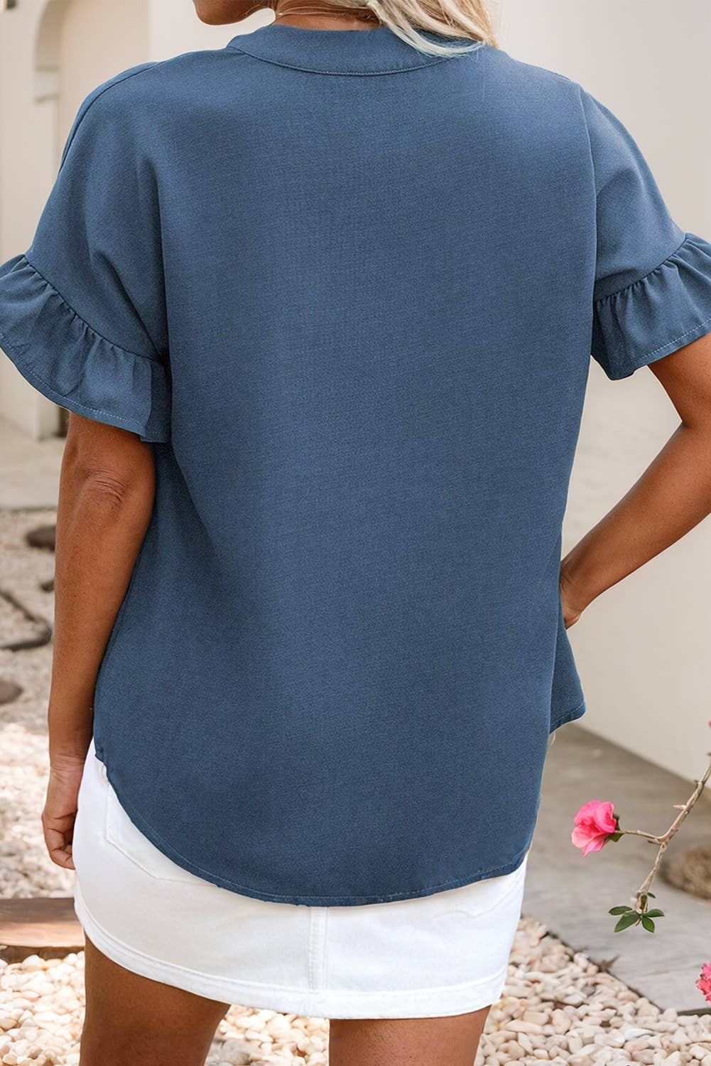 Deep Blue Ruffle Buttoned Shirt