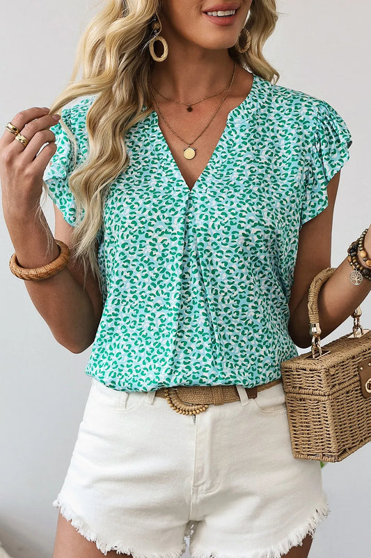 Leopard Ruffle Short Sleeve Top