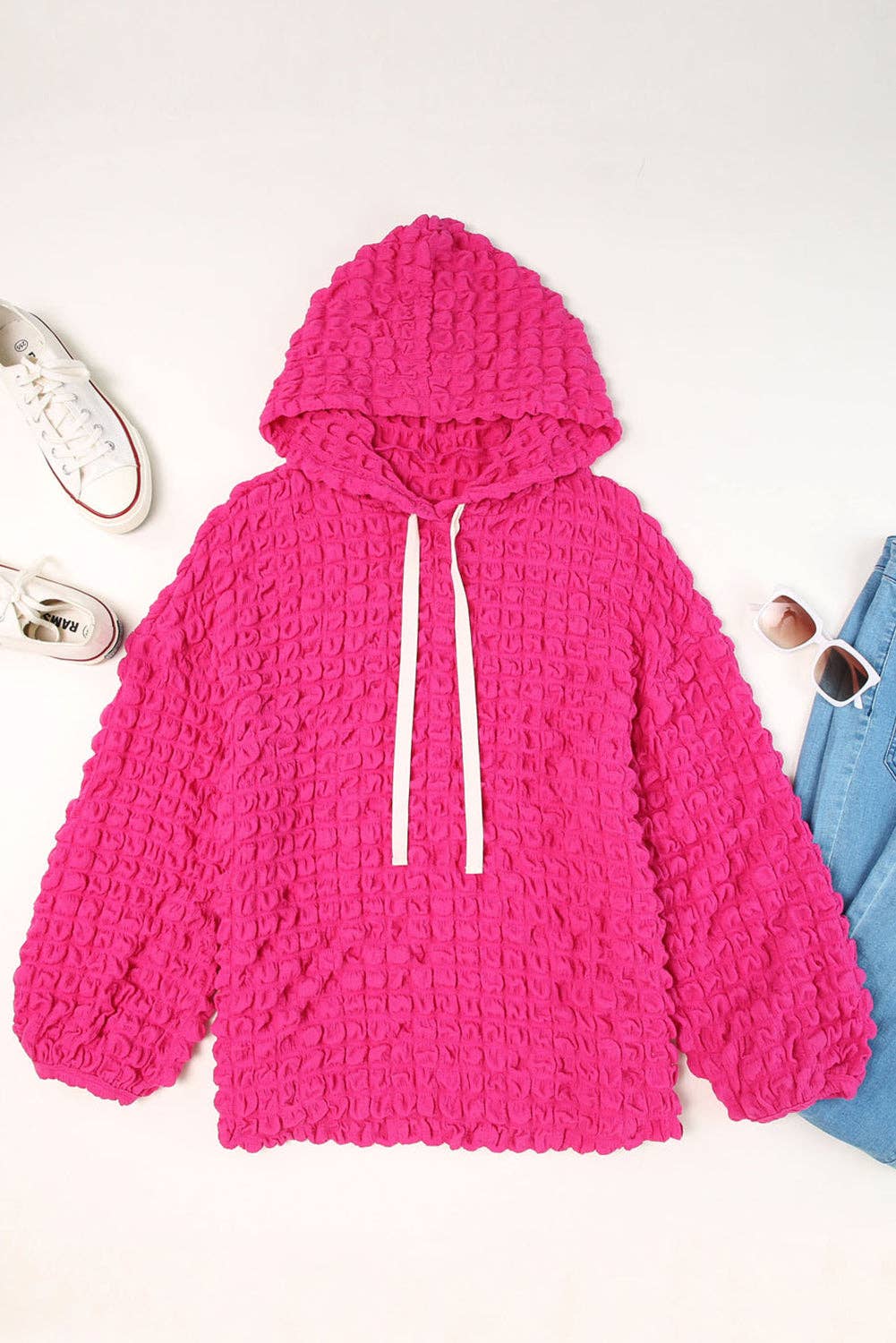 Bubble Textured Pink Hoodie