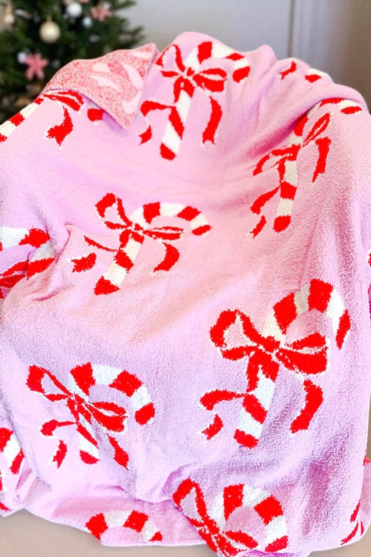 Candy Cane Bow Luxury Blanket