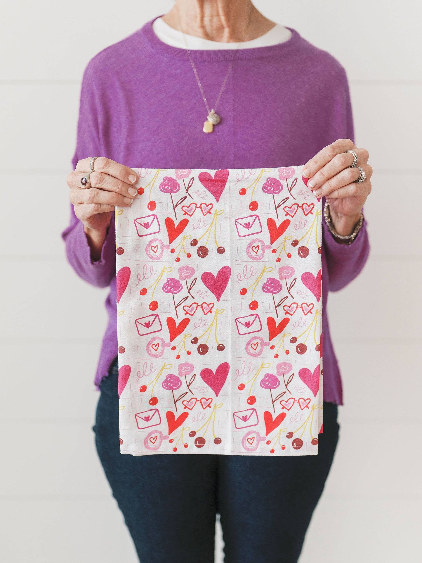 Hearts & Things Full Pattern Tea Towel