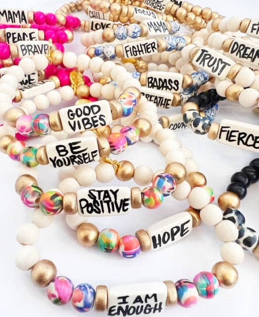 Affirmation Word Beaded Bracelets Inspirational - Black and