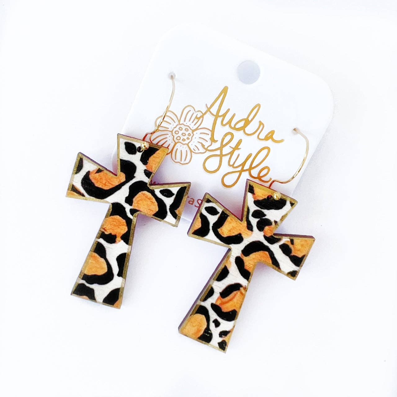 Cross Dangle Earring- Leopard Print