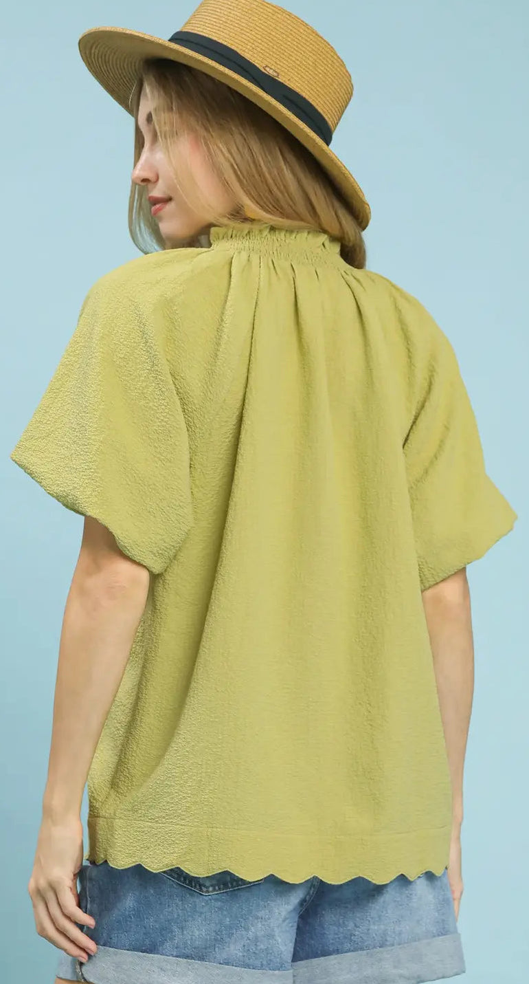 Umgee Seersucker Bubble Sleeve Top