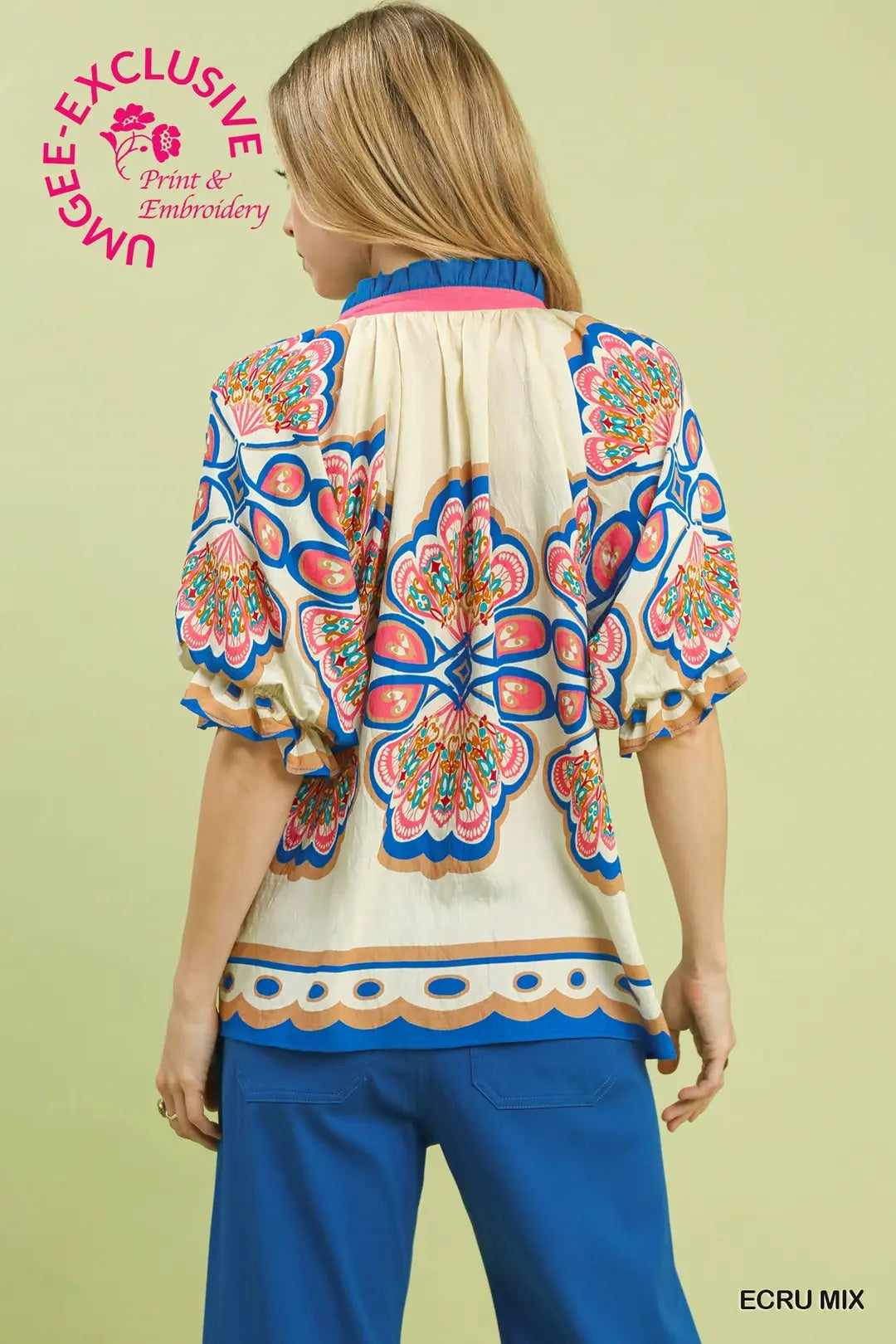 Umgee Boho Floral V-Neck Top – Colorful Flutter Sleeve Blouse