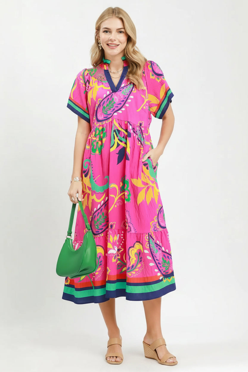 Umgee Peony Paisley Floral Tiered Midi Dress
