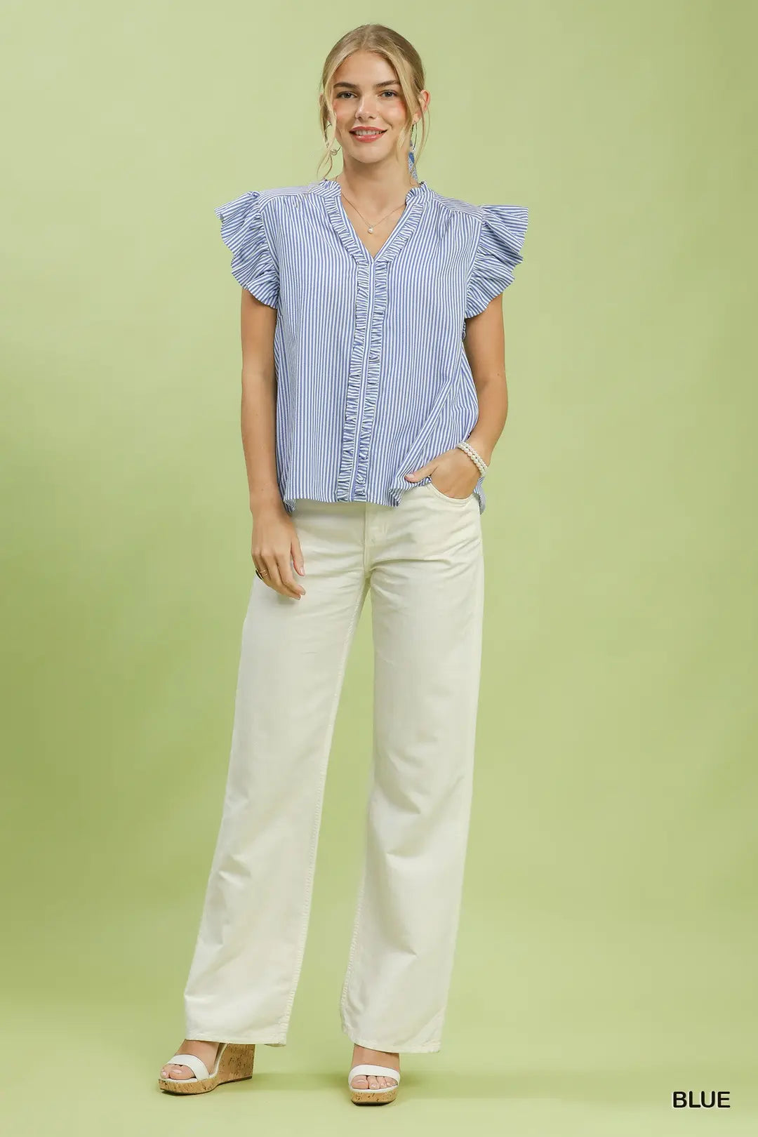 lightweight summer blouse blue stripe outfit