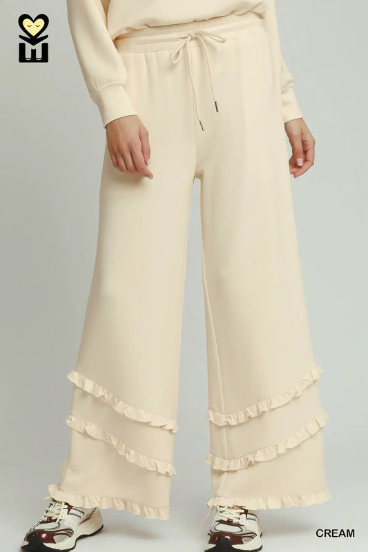 Umgee Luxeknit Ruffle Wide-Leg Pants