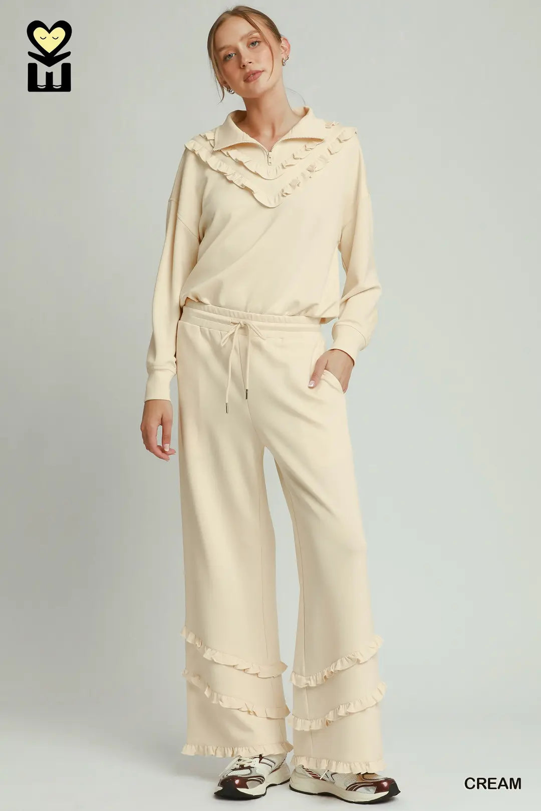 Umgee Luxeknit Ruffle Wide-Leg Pants