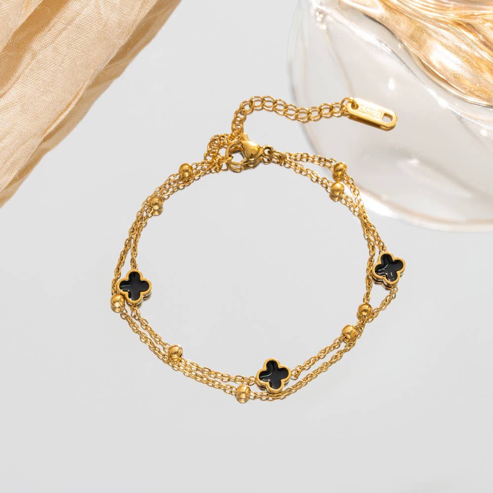Gold & Black or White Clover Bracelet