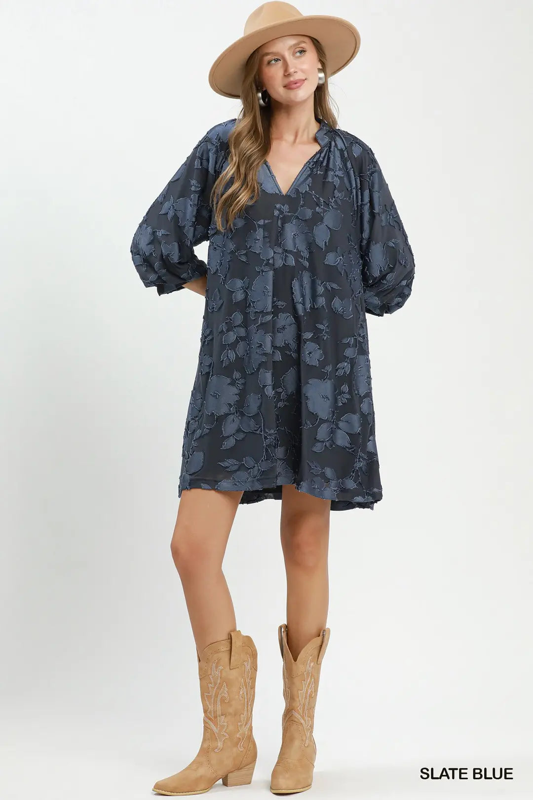 Umgee Velvet Floral Babydoll Mini Dress