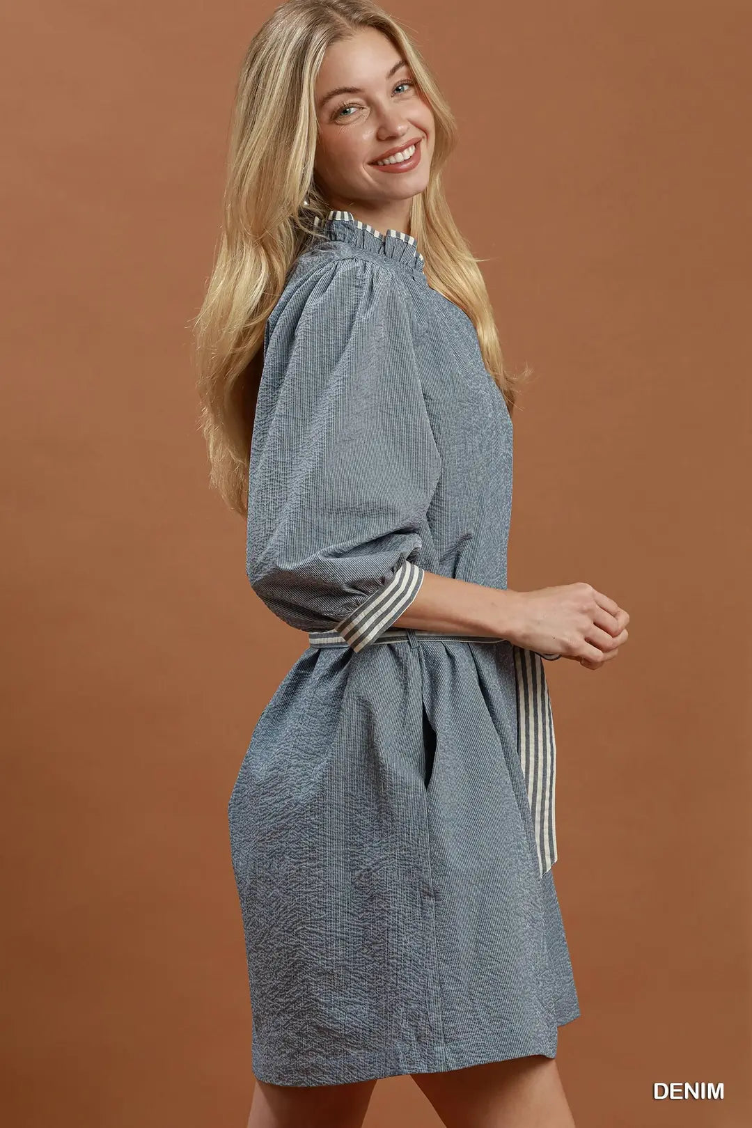 Umgee Denim Ruffle Mini Dress