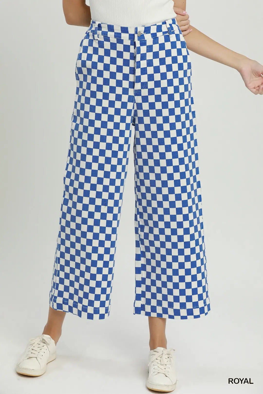 Umgee Royal Blue Checkerboard Wide Leg Pants