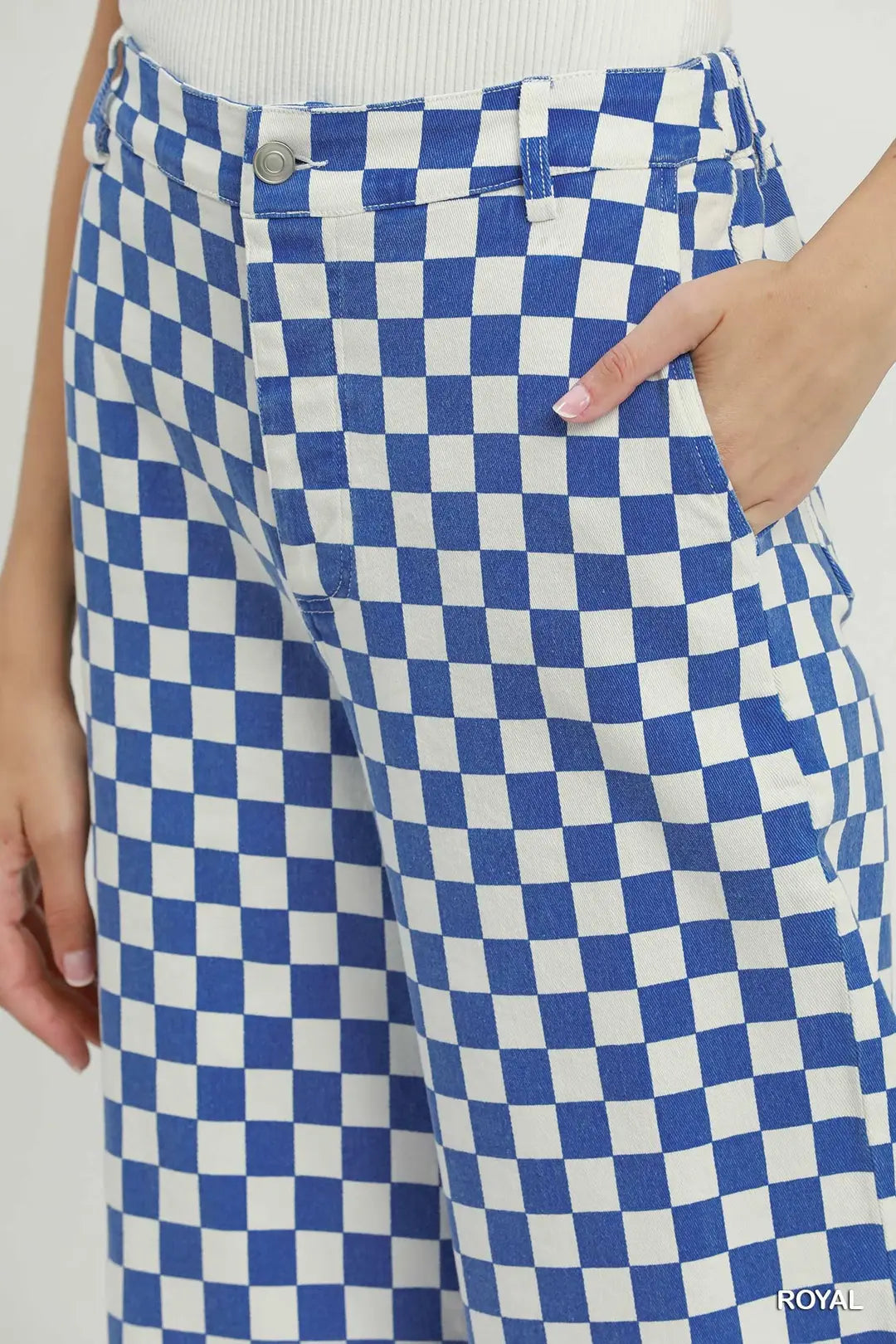 Umgee Royal Blue Checkerboard Wide Leg Pants