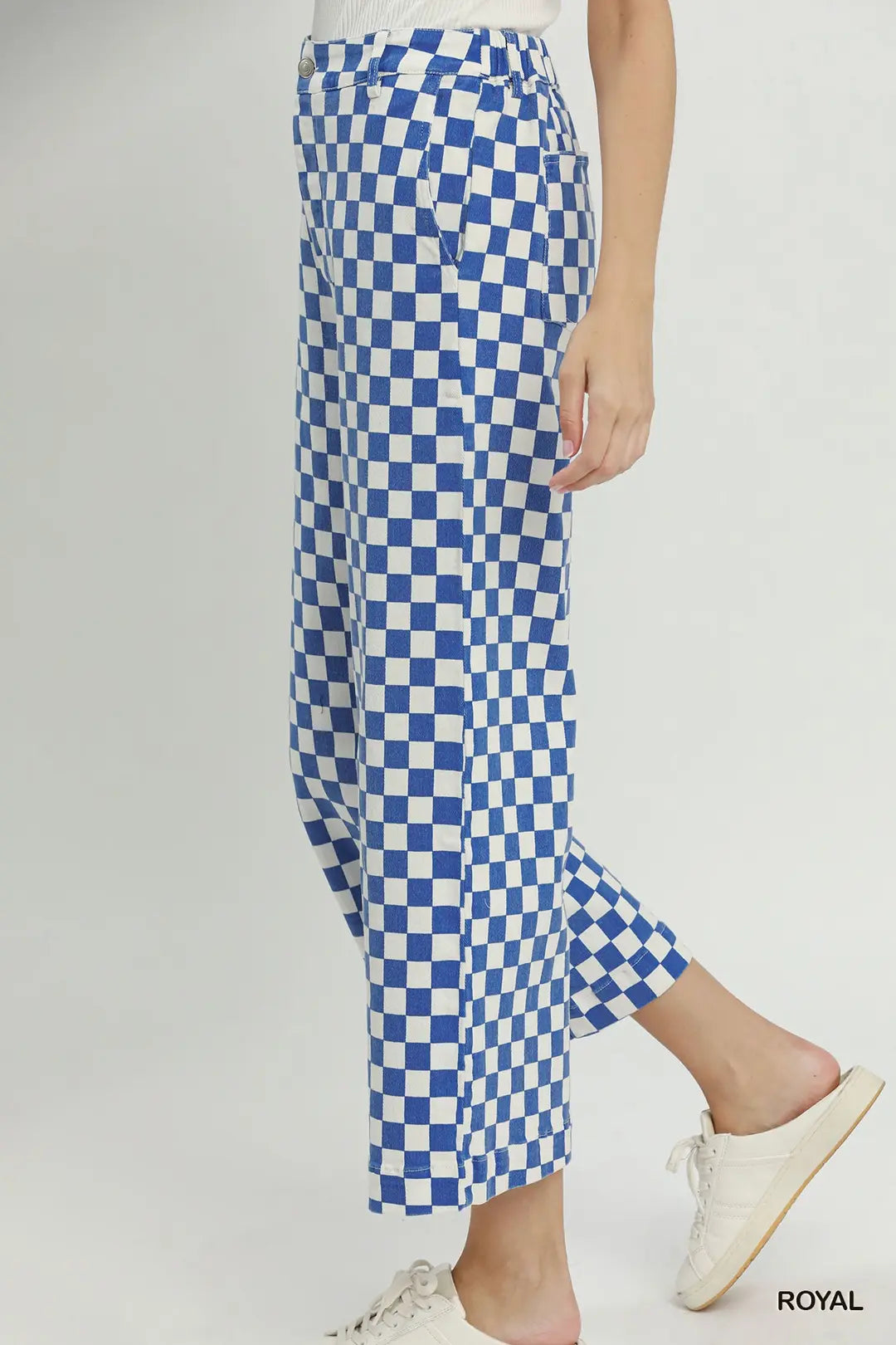 Umgee Royal Blue Checkerboard Wide Leg Pants