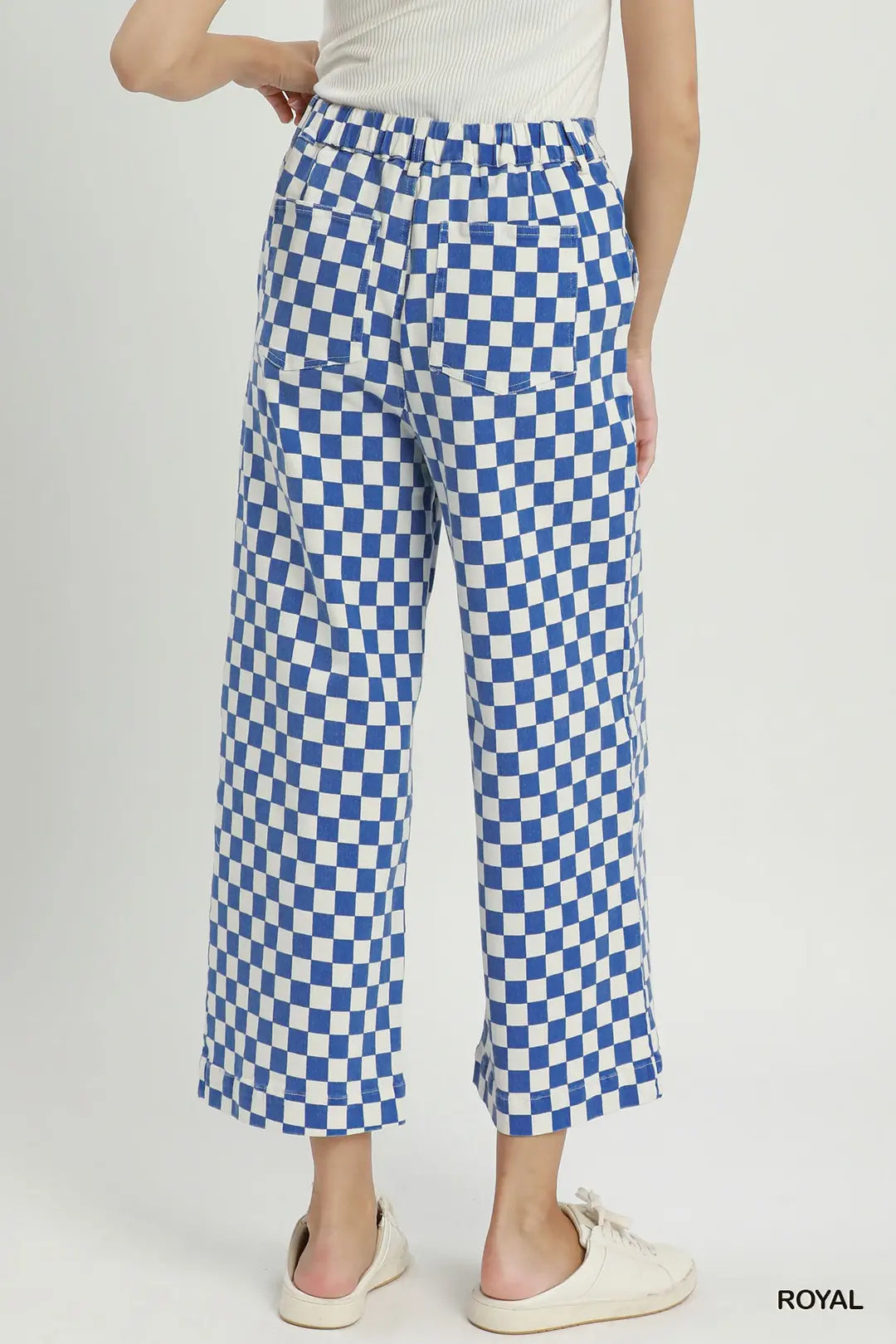 Umgee Royal Blue Checkerboard Wide Leg Pants