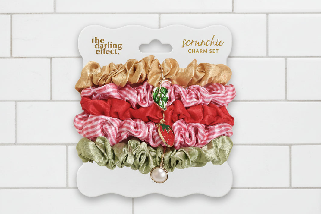 The Darling Effect Scrunchie Charm Set In Strawberry Squeeze