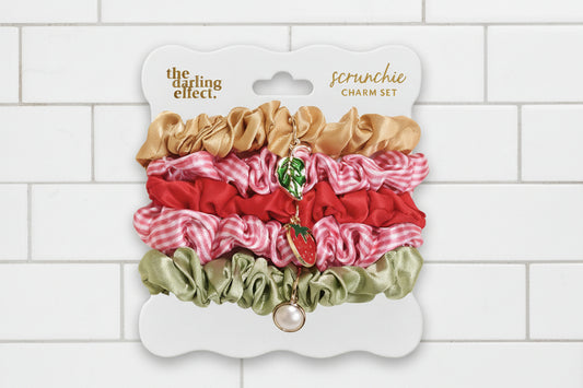The Darling Effect Scrunchie Charm Set In Strawberry Squeeze