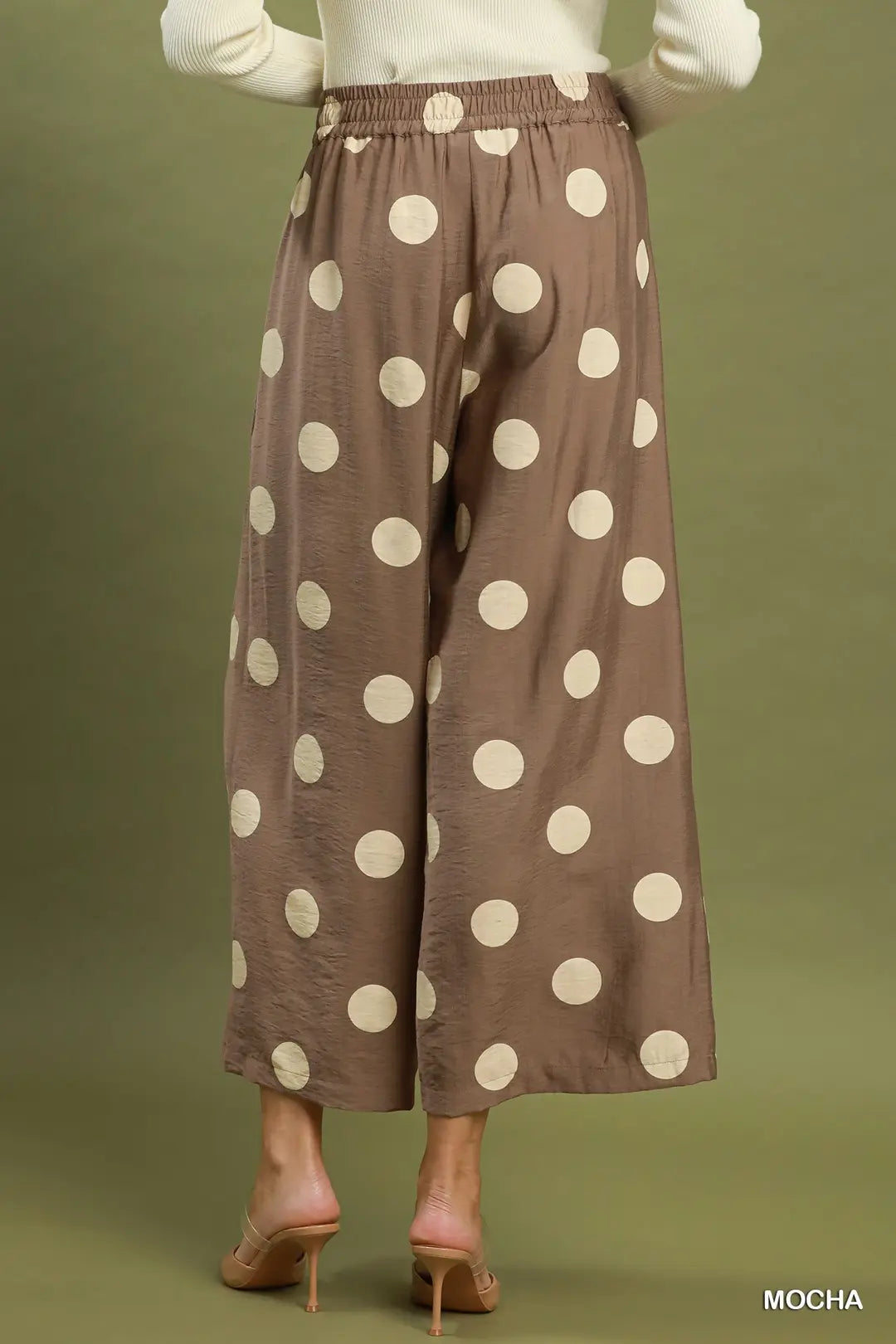 Umgee Mocha Polka Dot Wide Leg Pants
