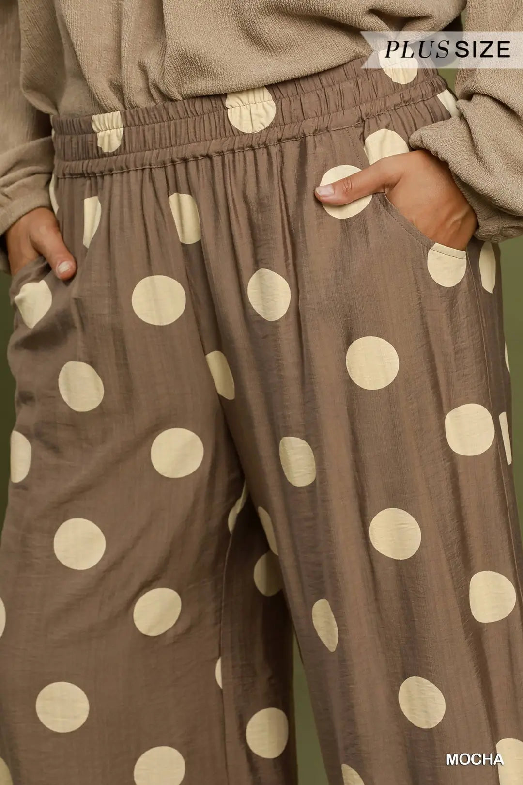 Umgee Mocha Polka Dot Wide Leg Pants