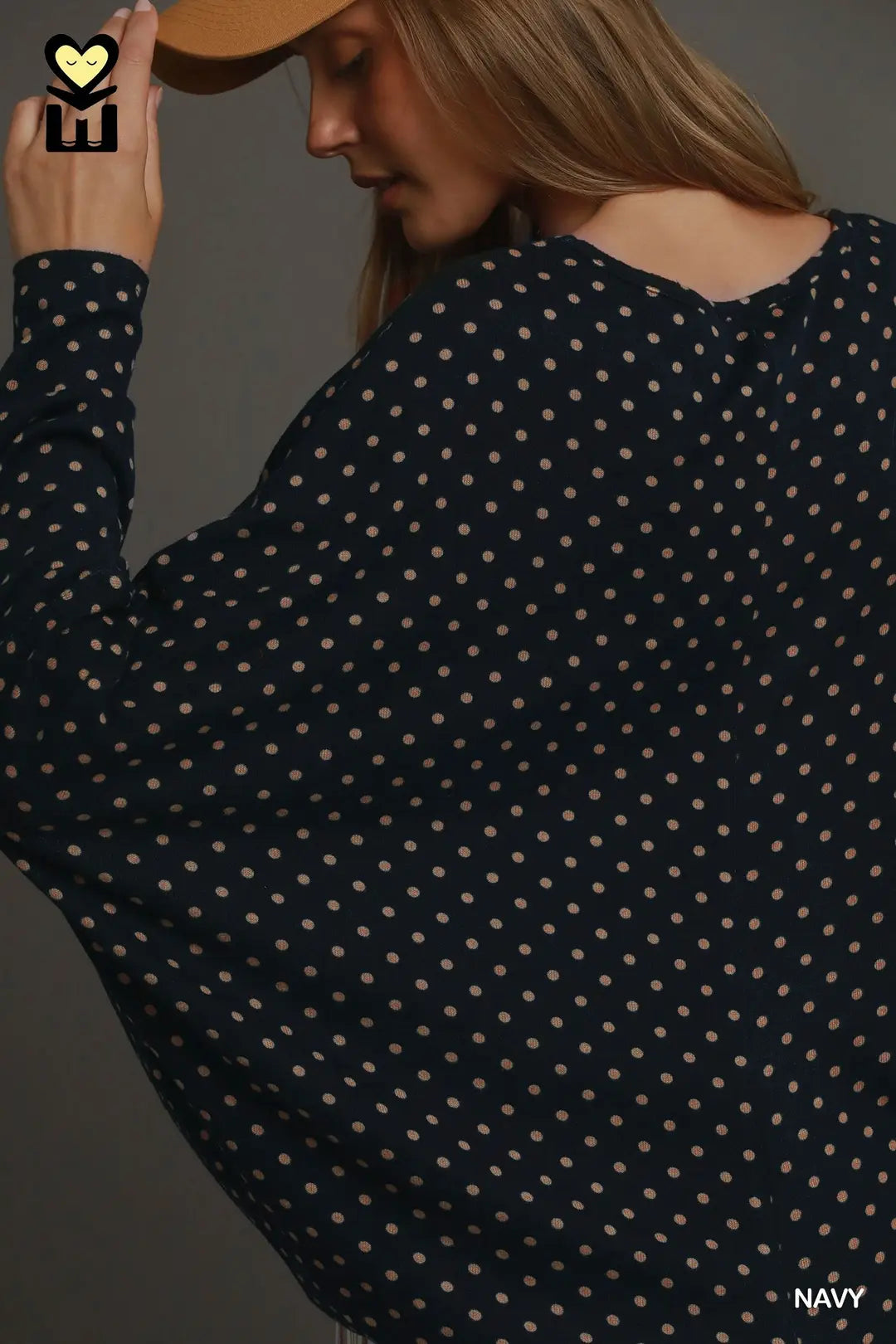 Umgee Navy Polka Dot Oversized Batwing Top