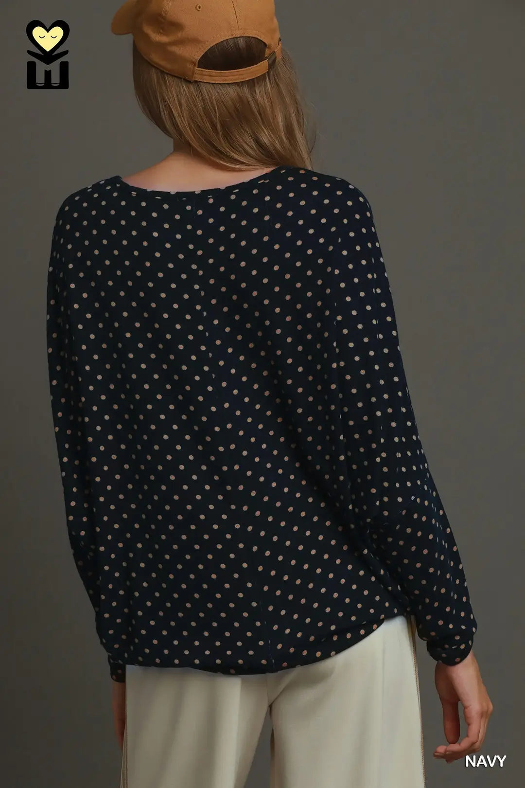 Umgee Navy Polka Dot Oversized Batwing Top