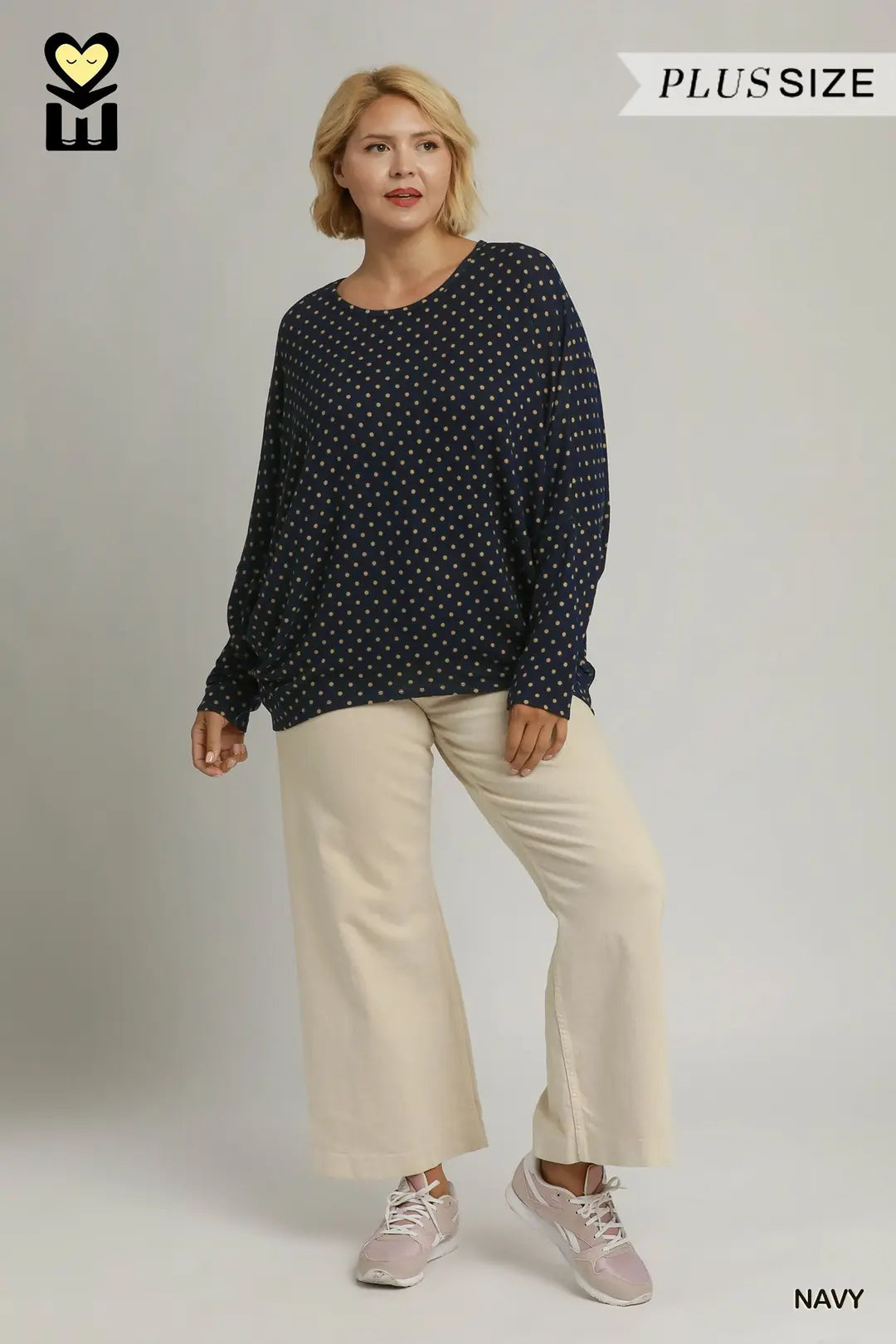 Umgee Navy Polka Dot Oversized Batwing Top