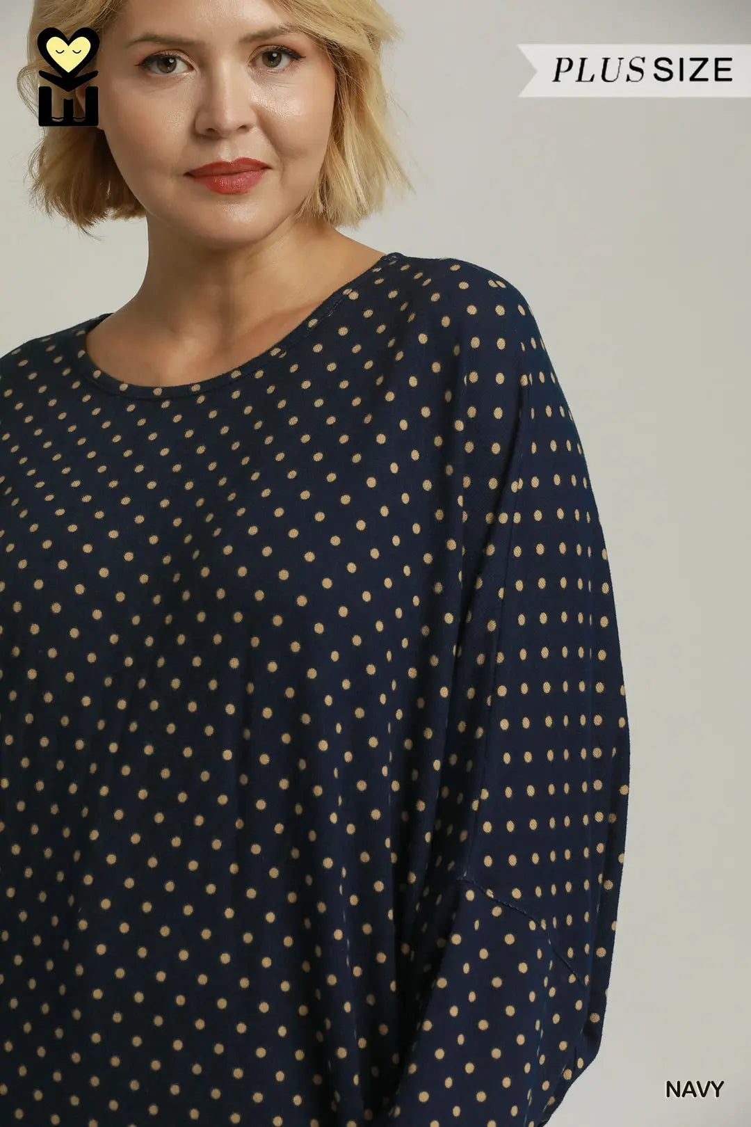 Umgee Navy Polka Dot Oversized Batwing Top