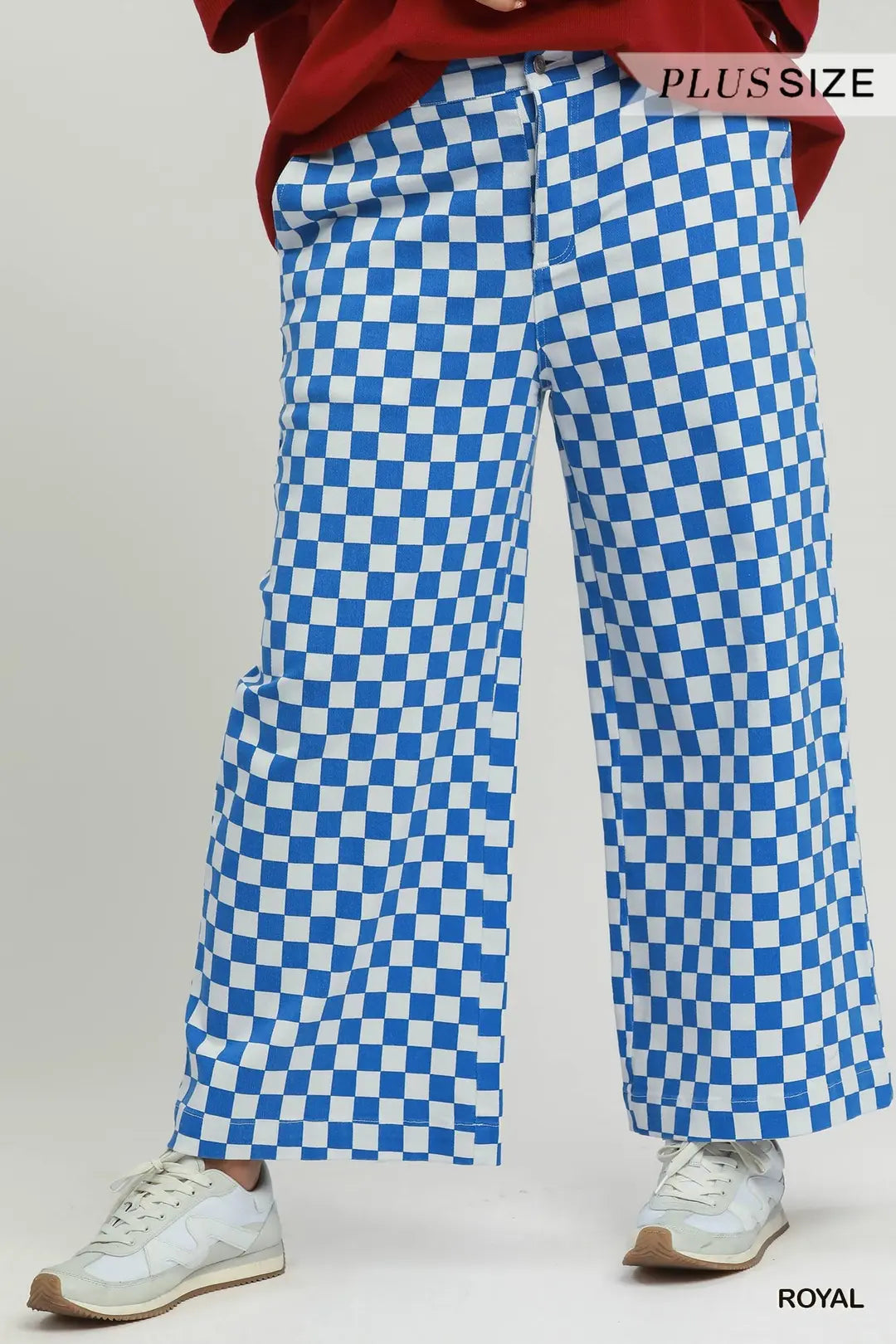 Umgee Royal Blue Checkerboard Wide Leg Pants