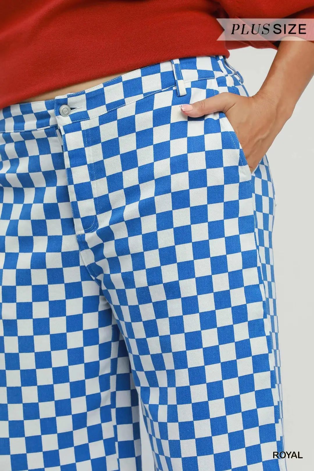 Umgee Royal Blue Checkerboard Wide Leg Pants